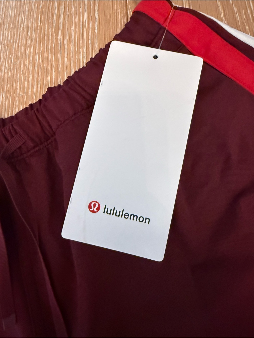 Lululemon Baggy Low Rise Track Shorts burgundy w/red & white side stripes NWT - Picture 6 of 12